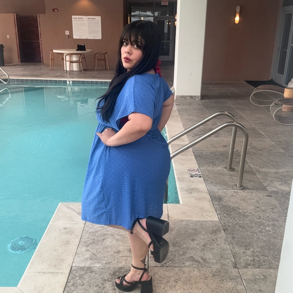 Blue Eyelet Swim Cover Dress